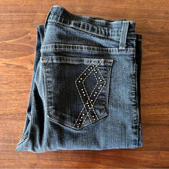 NYDJ by Nordstrom Black Jeans Mid Rise Brass Pocket Detail Straight Size 8 - Picture 3 of 5